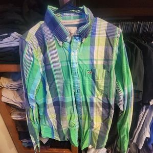 Mens Hollister Long Sleeve Button Down Size M Green/Blue/Yellow/Navy/White Plaid